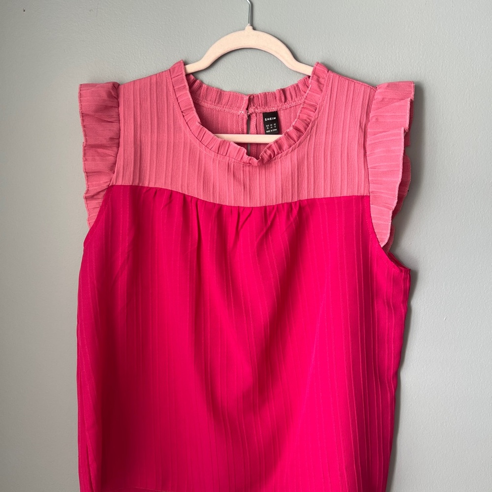 Two-Tone Pink Ruffled Shell Top
